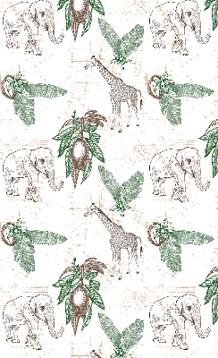 Store intérieur Girafes, éléphants et feuilles