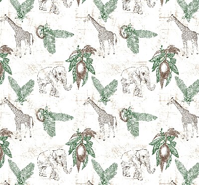 Store intérieur Girafes, éléphants et feuilles