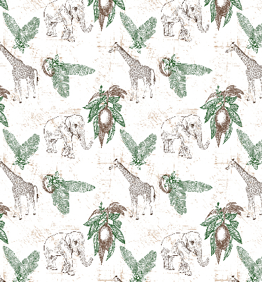 Store intérieur Girafes, éléphants et feuilles