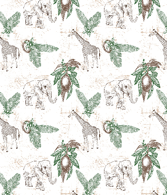 Store intérieur Girafes, éléphants et feuilles