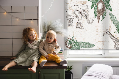 Store intérieur Girafes, éléphants et feuilles