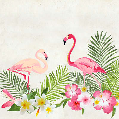 Store intérieur Flamants roses près des feuilles