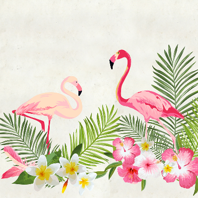 Store intérieur Flamants roses près des feuilles