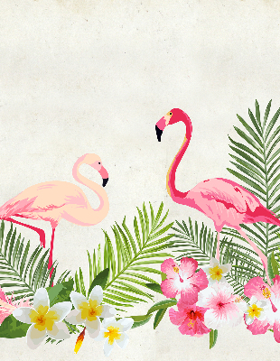 Store intérieur Flamants roses près des feuilles
