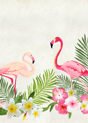 Store intérieur Flamants roses près des feuilles