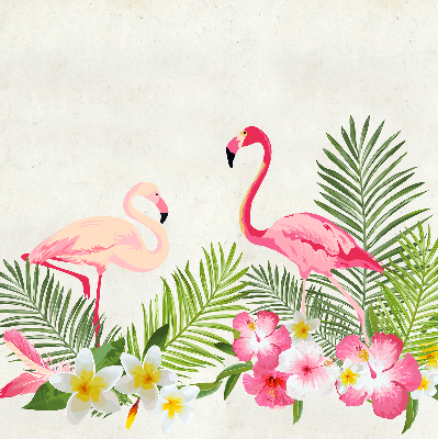 Store intérieur Flamants roses près des feuilles