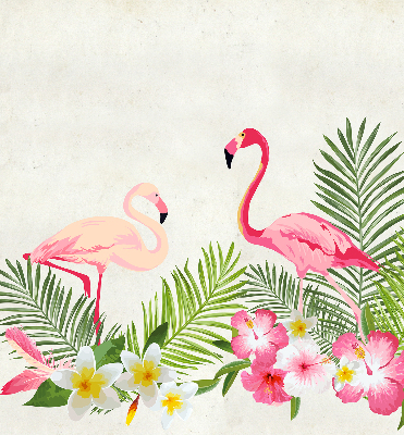 Store intérieur Flamants roses près des feuilles