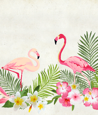 Store intérieur Flamants roses près des feuilles