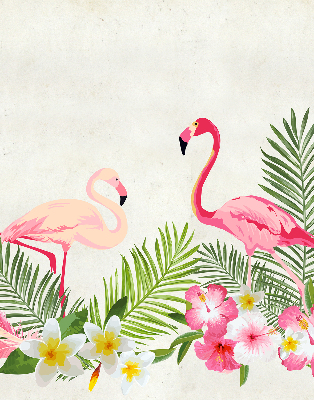 Store intérieur Flamants roses près des feuilles