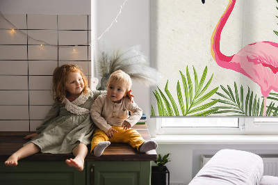 Store intérieur Flamants roses près des feuilles