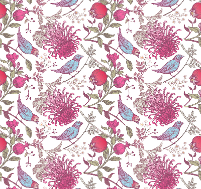 Store enrouleur Oiseaux colorés parmi les fleurs