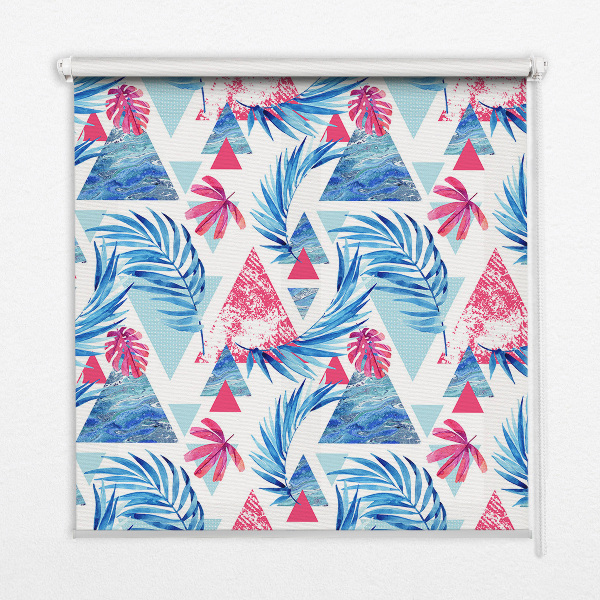 Store enrouleur Feuilles bleues et triangles