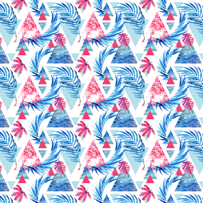 Store enrouleur Feuilles bleues et triangles