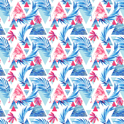 Store enrouleur Feuilles bleues et triangles