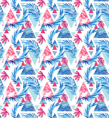 Store enrouleur Feuilles bleues et triangles