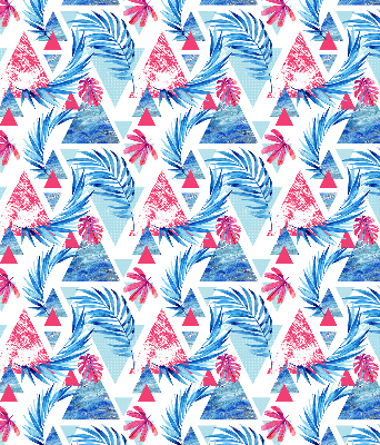 Store enrouleur Feuilles bleues et triangles