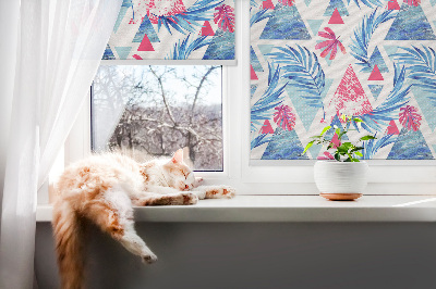 Store enrouleur Feuilles bleues et triangles