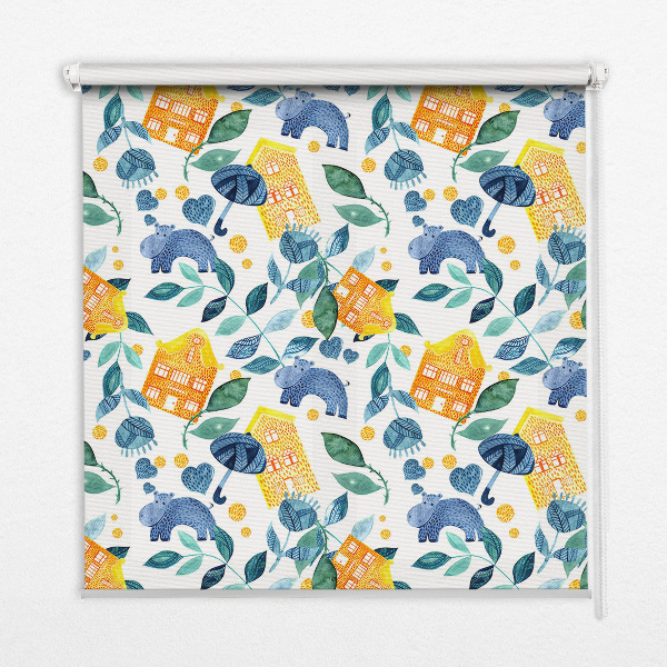 Store enrouleur Maisons jaunes, plantes bleues