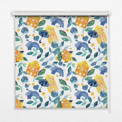 Store enrouleur Maisons jaunes, plantes bleues