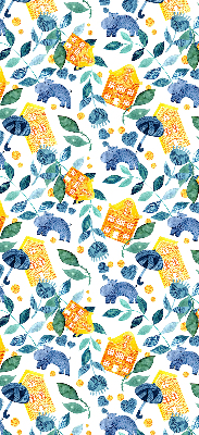 Store enrouleur Maisons jaunes, plantes bleues