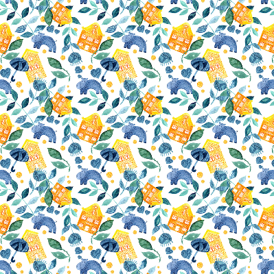 Store enrouleur Maisons jaunes, plantes bleues