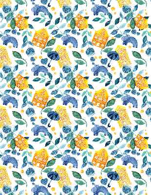 Store enrouleur Maisons jaunes, plantes bleues