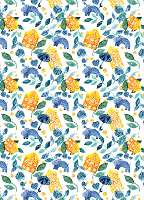 Store enrouleur Maisons jaunes, plantes bleues