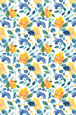 Store enrouleur Maisons jaunes, plantes bleues