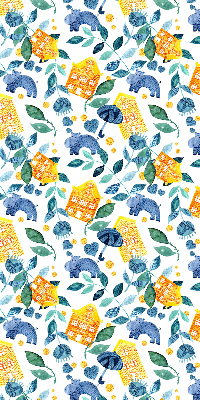 Store enrouleur Maisons jaunes, plantes bleues