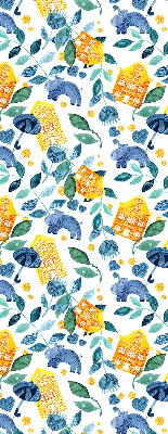 Store enrouleur Maisons jaunes, plantes bleues