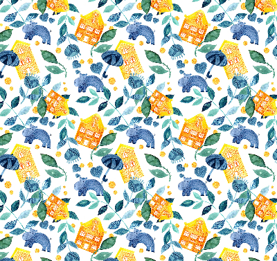 Store enrouleur Maisons jaunes, plantes bleues