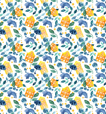 Store enrouleur Maisons jaunes, plantes bleues