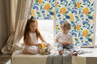 Store enrouleur Maisons jaunes, plantes bleues