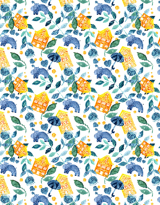 Store enrouleur Maisons jaunes, plantes bleues