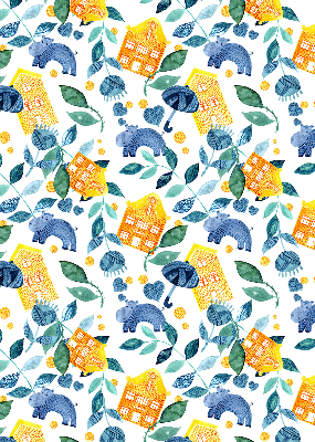 Store enrouleur Maisons jaunes, plantes bleues