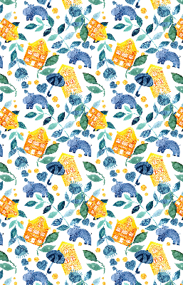 Store enrouleur Maisons jaunes, plantes bleues