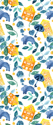 Store enrouleur Maisons jaunes, plantes bleues