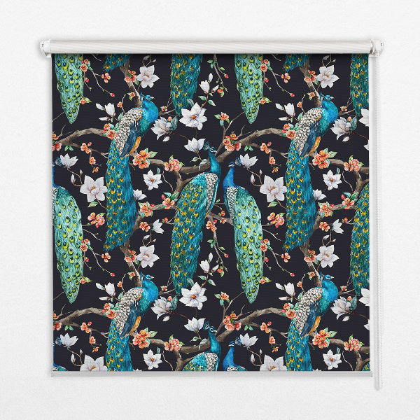 Store enrouleur Paon avec des fleurs
