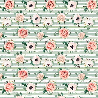 Store enrouleur Roses sur rayures horizontales vertes
