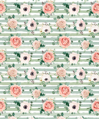 Store enrouleur Roses sur rayures horizontales vertes