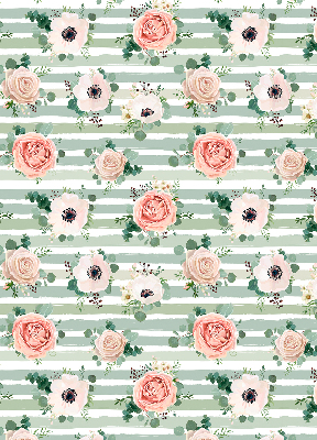 Store enrouleur Roses sur rayures horizontales vertes