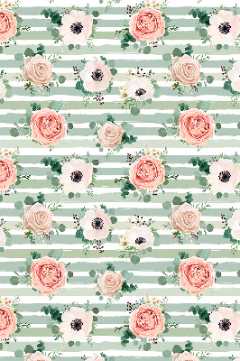 Store enrouleur Roses sur rayures horizontales vertes