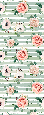 Store enrouleur Roses sur rayures horizontales vertes
