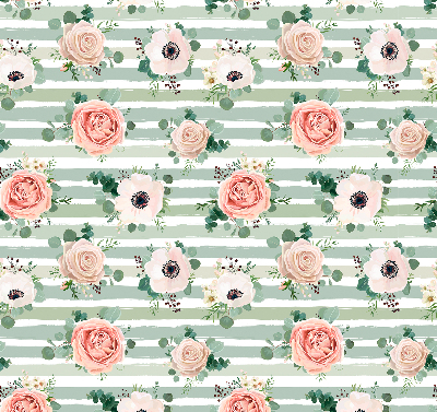 Store enrouleur Roses sur rayures horizontales vertes