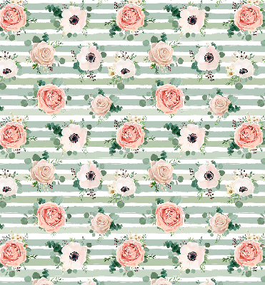 Store enrouleur Roses sur rayures horizontales vertes