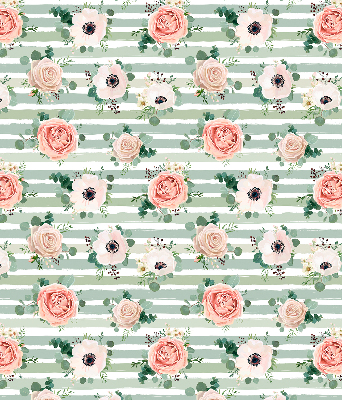 Store enrouleur Roses sur rayures horizontales vertes