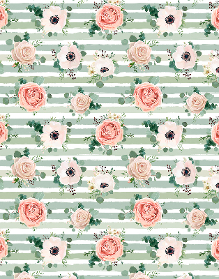 Store enrouleur Roses sur rayures horizontales vertes