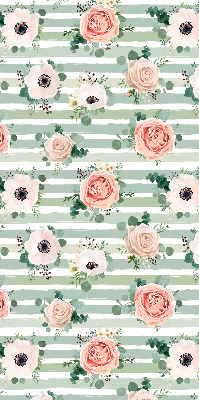 Store enrouleur Roses sur rayures horizontales vertes