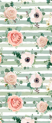 Store enrouleur Roses sur rayures horizontales vertes
