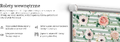 Store enrouleur Roses sur rayures horizontales vertes